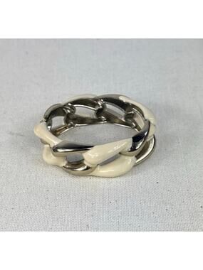 Vintage Cream/Ivory Hinged Enamel & Gold-Tone Clamper Bracelet w/ Chunky Links